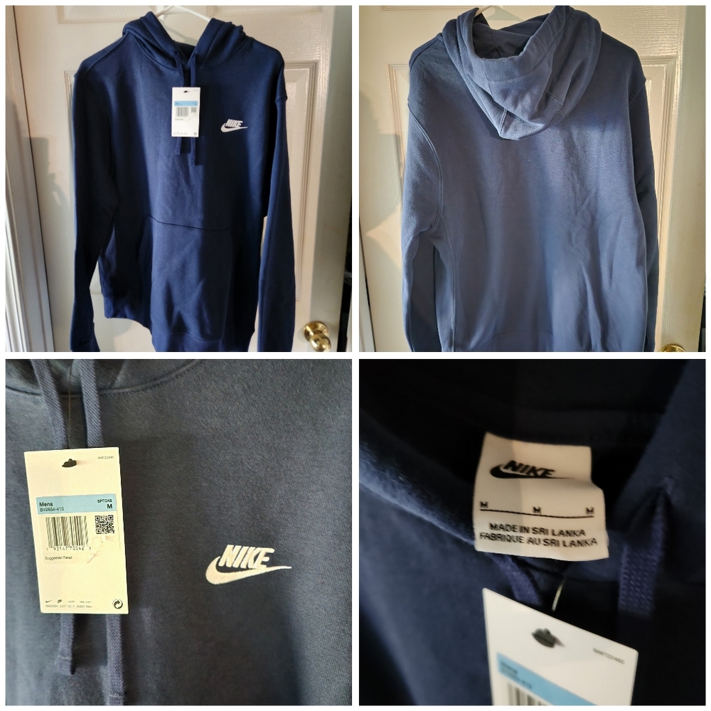 New Nike Sportwear Club Fleece Pullover Hoodie Navy Blue Size Medium Men